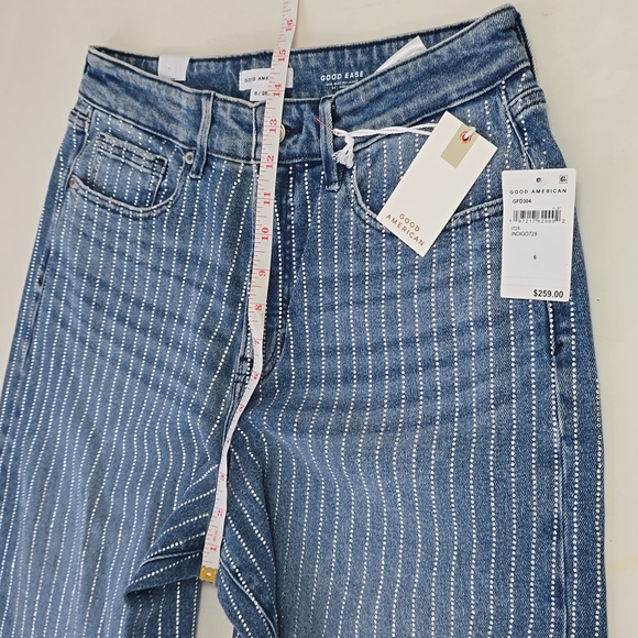 Good American GOOD EASE RELAXED DIAMOND JEANS - NWT - Size 6 - crystal pinstripe - Picture 8 of 16